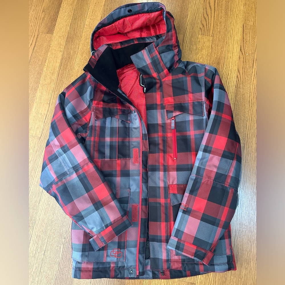 Red and white ski jacket
